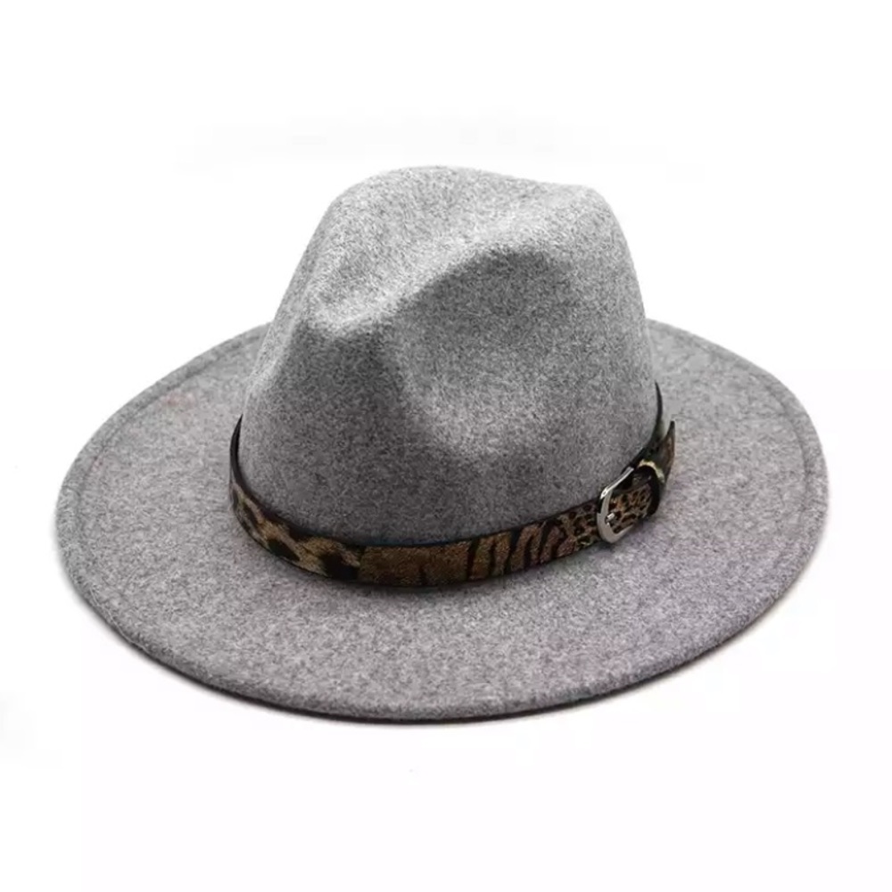 Light Gray Boho Animal Print Belted Fedora - Picture 1 of 1